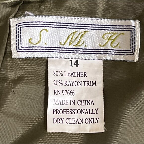 S.M.H. Vintage Olive Green Leather High-Waisted Loose-Fit Trousers Size 14 - Picture 6 of 7